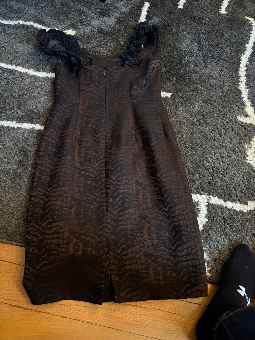 Maggy London Brown Textured Mini Dress with Ruffled Straps - Picture 5 of 6